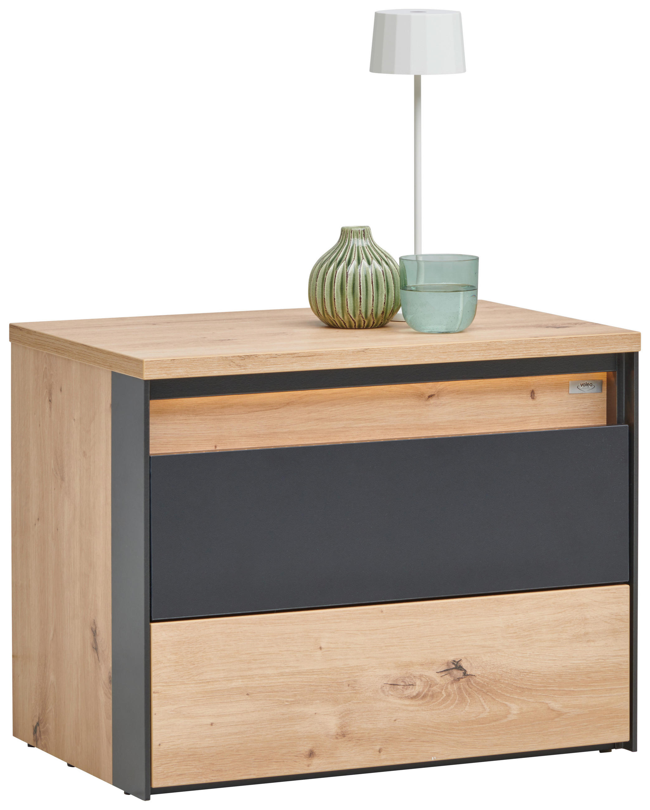 Voleo Nachtschrank Edra Schwarz, Eiche Artisan 60x48x40 cm