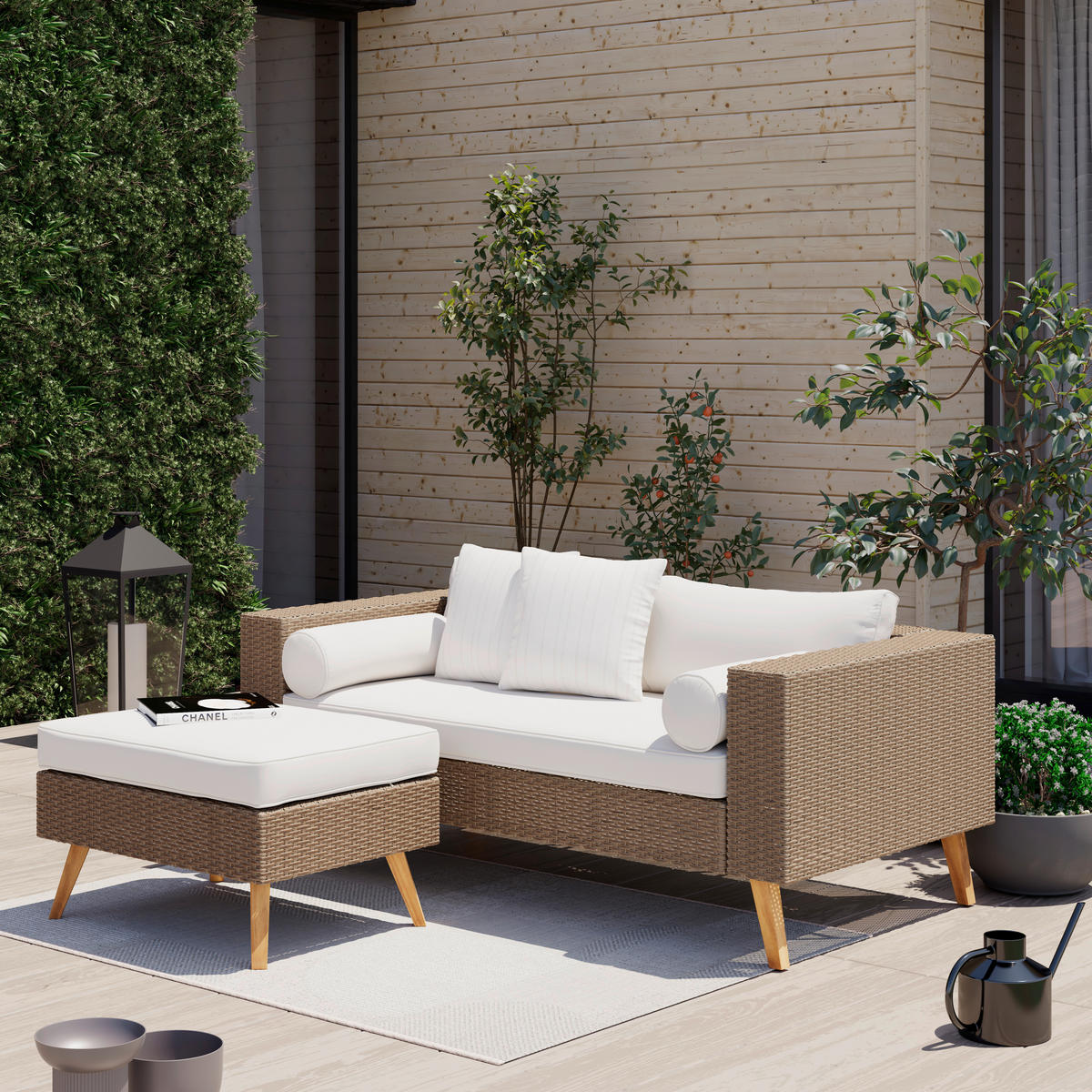 GARTENSET 2-teilig  - Beige, Natur, Textil/Metall (165,5/64/86cm) - Ambia Garden