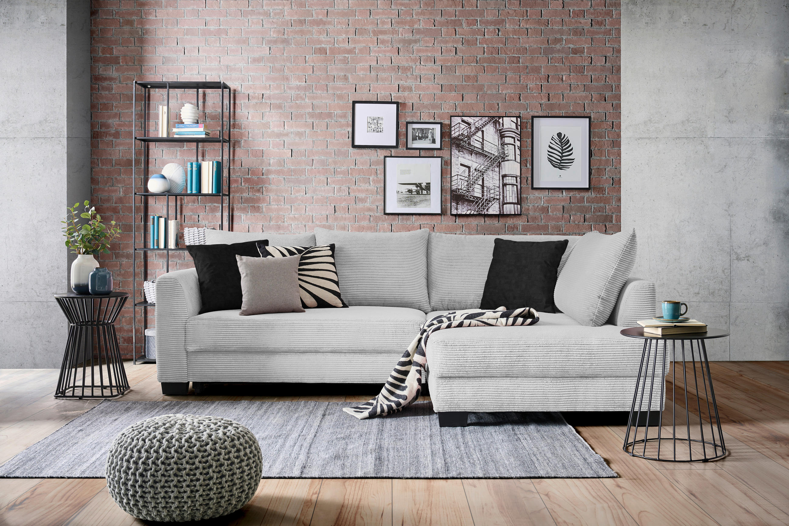 ECKSOFA in Cord Grau  - Anthrazit/Schwarz, Konventionell, Holz/Textil (267/181cm) - Carryhome