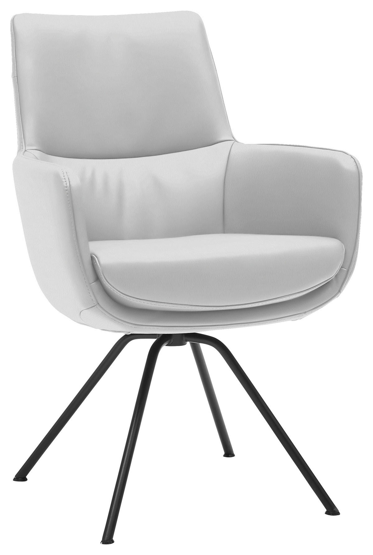 ARMLEHNSTUHL  in Stahl  - Weiss/Schwarz, Design, Leder/Metall (60/90/61cm) - Dieter Knoll