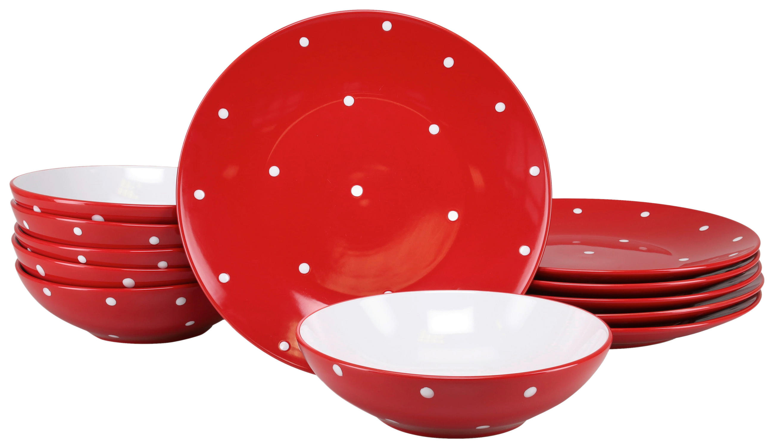 SERVIS Polka Dots bunt 12 delar  - vit/röd, Basics, keramik - Creatable