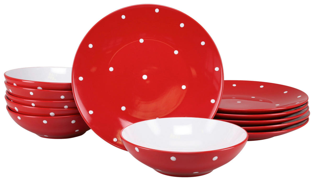 SERVIS Polka Dots bunt 12 delar  - vit/röd, Basics, keramik - Creatable