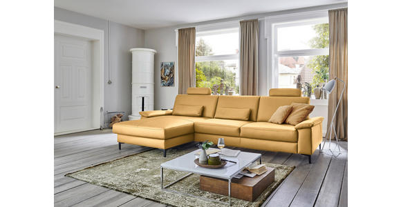 ECKSOFA in Echtleder Gelb 176/334 cm - Gelb/Schwarz, Design, Leder/Metall (176/334cm) - Dieter Knoll