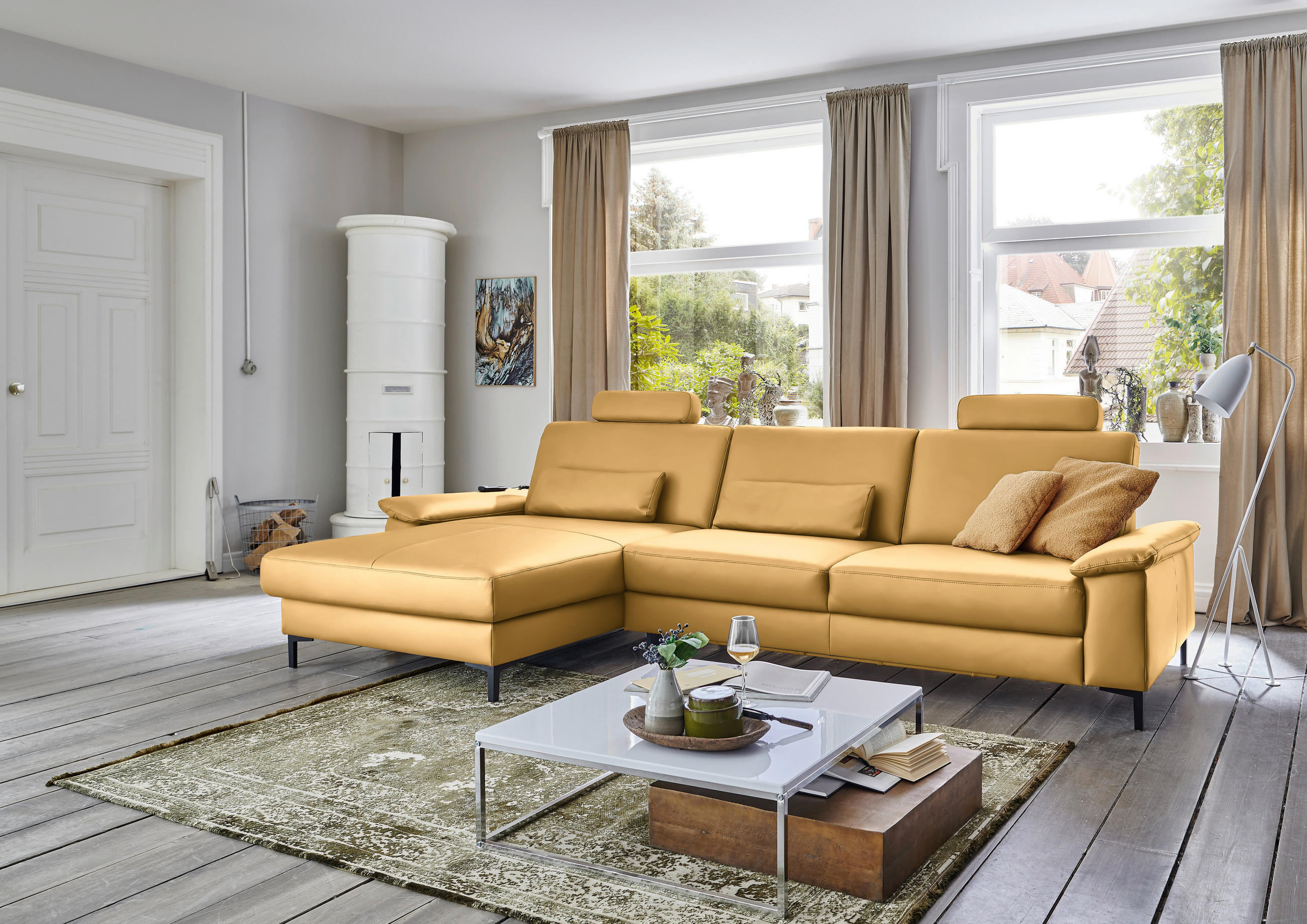 ECKSOFA in Echtleder Gelb  - Gelb/Schwarz, Design, Leder/Metall (176/334cm) - Dieter Knoll