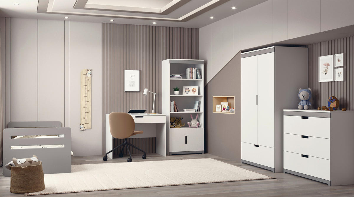 KINDER-/JUNIORBETT 80/140 cm  in Grau, Weiß  - Birkefarben/Weiß, MODERN, Holz/Holzwerkstoff (80/140cm) - MID.YOU