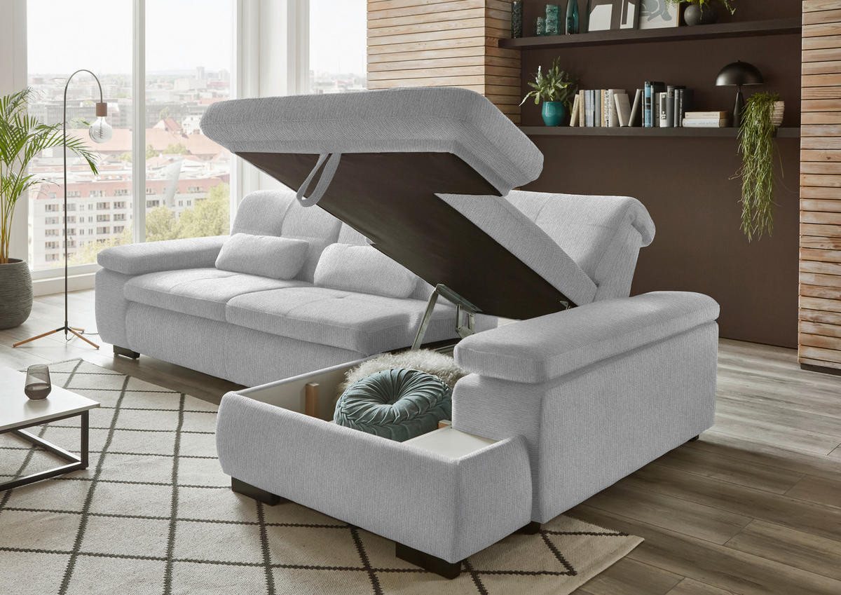 ECKSOFA in Flachgewebe Ecru  297/174 cm  - Ecru/Schwarz, Design, Textil/Metall (297/174cm) - Beldomo Style