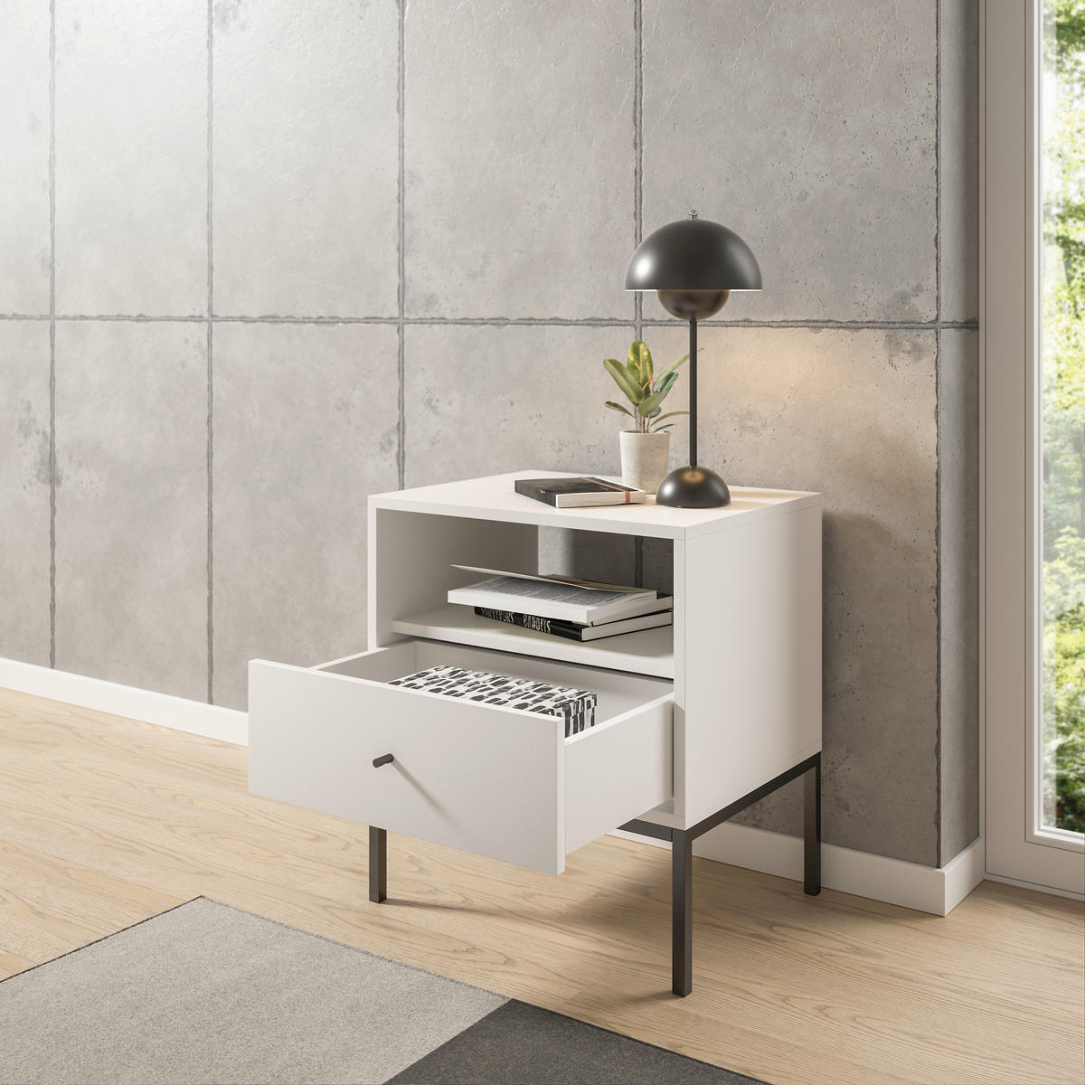 NACHTKÄSTCHEN 54/56/39 cm  in Weiß  - Schwarz/Weiß, MODERN, Holzwerkstoff/Metall (54/56/39cm) - MID.YOU