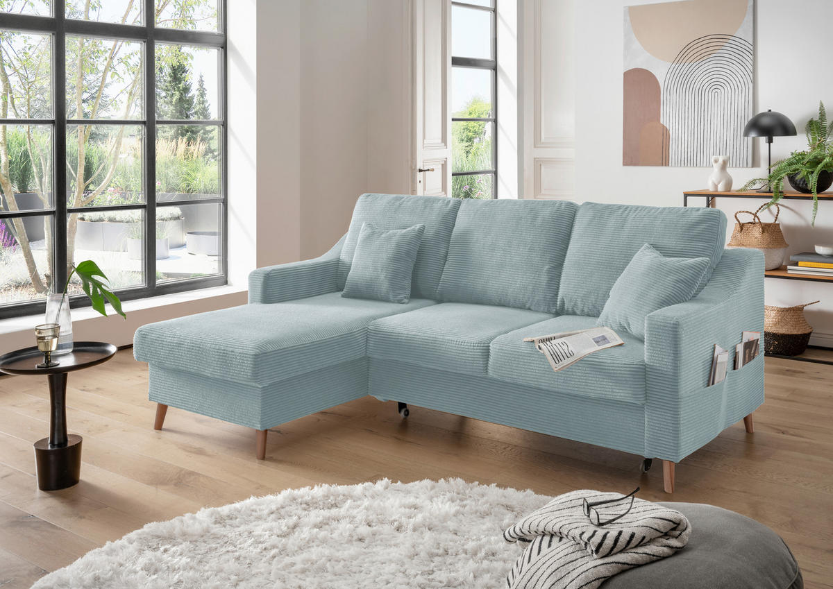 ECKSOFA Hellblau Cord  - Naturfarben/Hellblau, Design, Holz/Textil (150/228cm) - P & B
