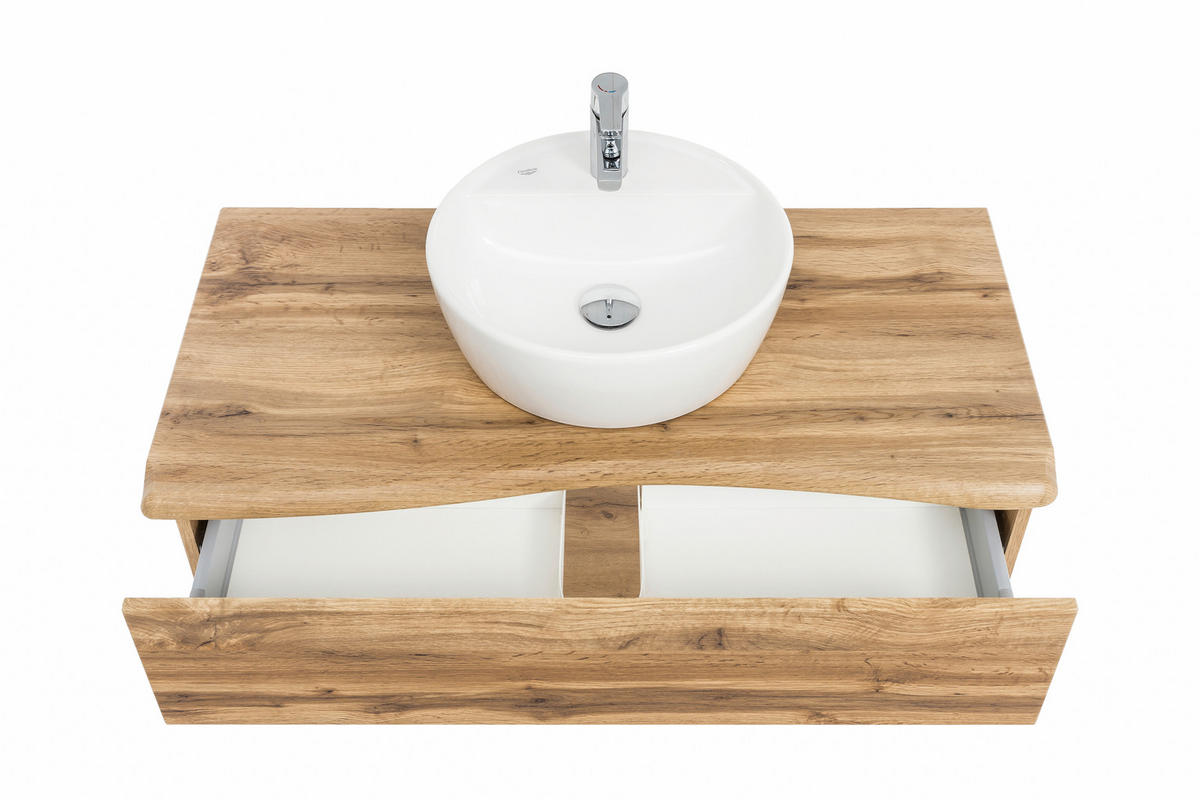 WASCHTISCHKOMBI 101 cm  - Eiche Wotan/Weiß, Natur, Keramik/Holzwerkstoff (101cm) - Xora