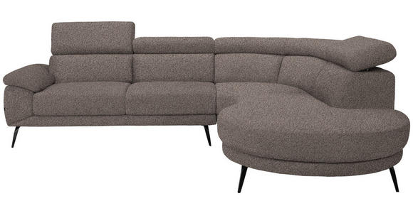 ECKSOFA Graubraun Velours Kopfteilverstellung  - Graubraun/Schwarz, Design, Textil/Metall (299/264cm) - Novel