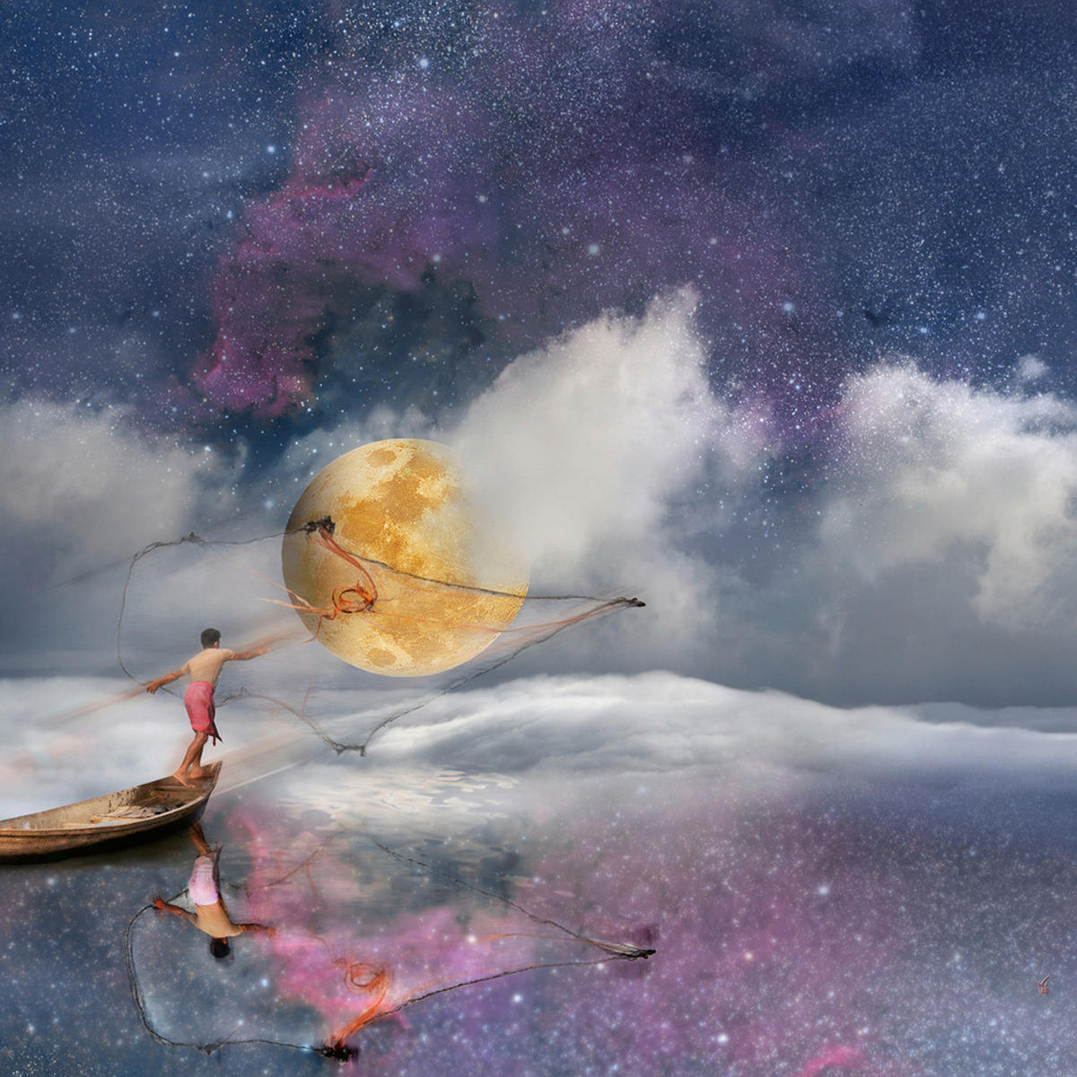 KUNSTDRUCK 14/14 cm  - Blau/Orange, Basics, Papier (14/14cm) - Monee