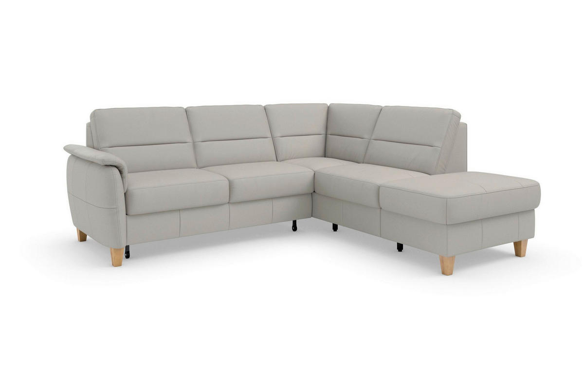 ECKSOFA PALMERA E Hellgrau Kombination Echtleder/Stoff Mikrofaser Stauraum  - Eichefarben/Hellgrau, Basics, Leder/Holz (236/212cm) - Sit & More