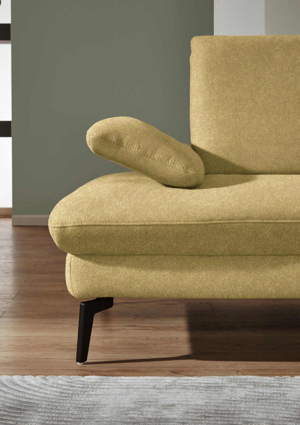 ECKSOFA in Chenille, Mikrofaser Hellgrün  - Schwarz/Hellgrün, Design, Textil/Metall (299/157cm) - Dieter Knoll