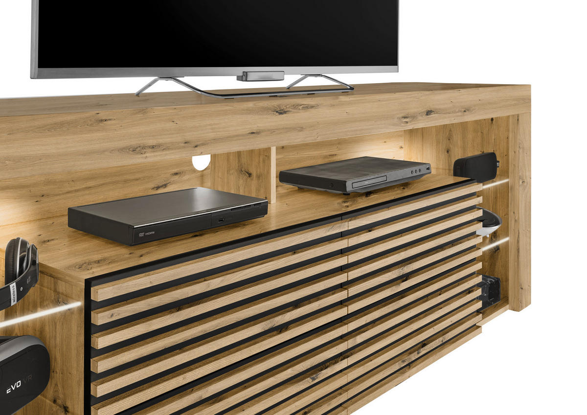 LOWBOARD  in 179/66/44 cm  - Silberfarben/Schwarz, Design, Glas/Holzwerkstoff (179/66/44cm) - Livetastic