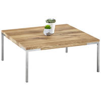 COUCHTISCH Eiche massiv 80/80/33,5 cm quadratisch Eichefarben, Edelstahlfarben  - Edelstahlfarben/Eichefarben, Design, Holz/Metall (80/80/33,5cm) - Novel