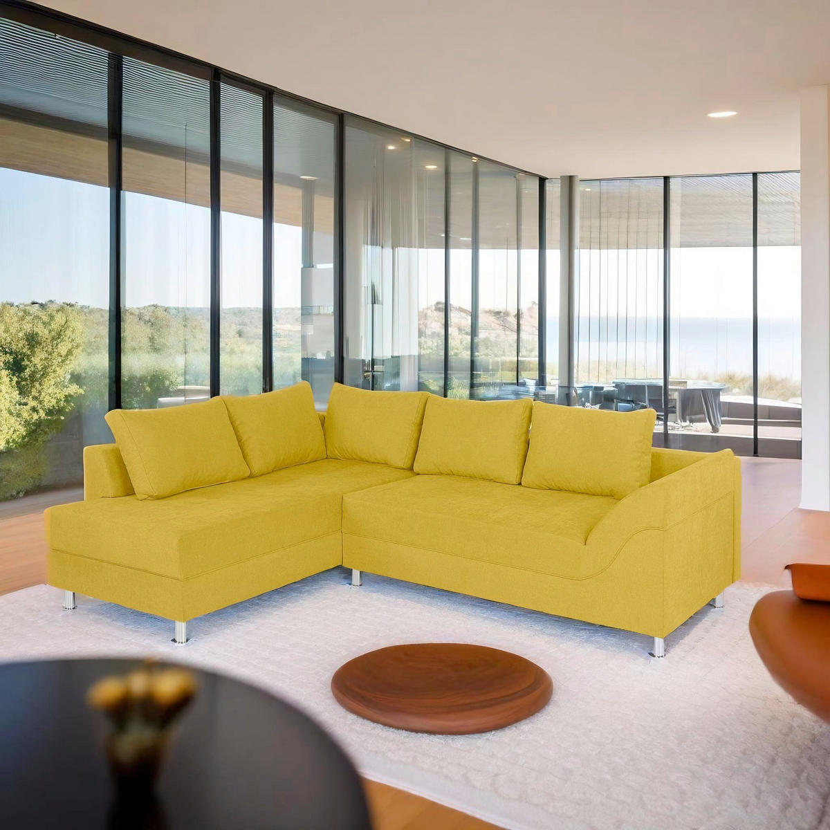 ECKSOFA Gelb Webstoff  - Chromfarben/Gelb, Design, Kunststoff/Textil (200/267cm) - P & B