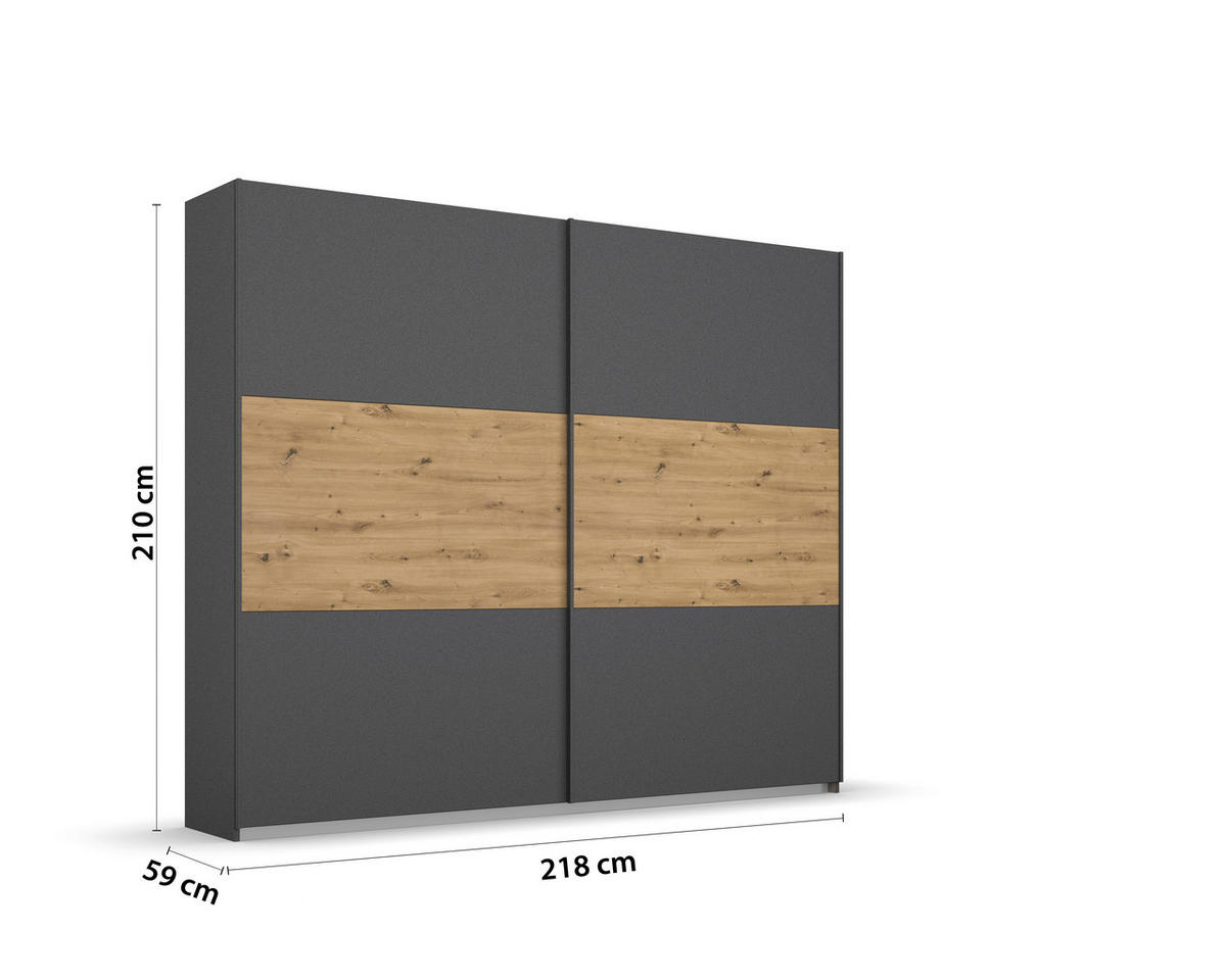 SCHWEBETÜRENSCHRANK  in Grau, Eiche Artisan  - Eiche Artisan/Grau, MODERN, Holzwerkstoff/Metall (218/210/54cm) - Rauch Möbel