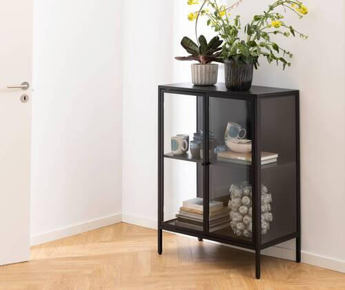 KOMMODE Newcastle in 80/98,7/40 cm - Schwarz, Design, Glas/Metall (80/98,7/40cm)