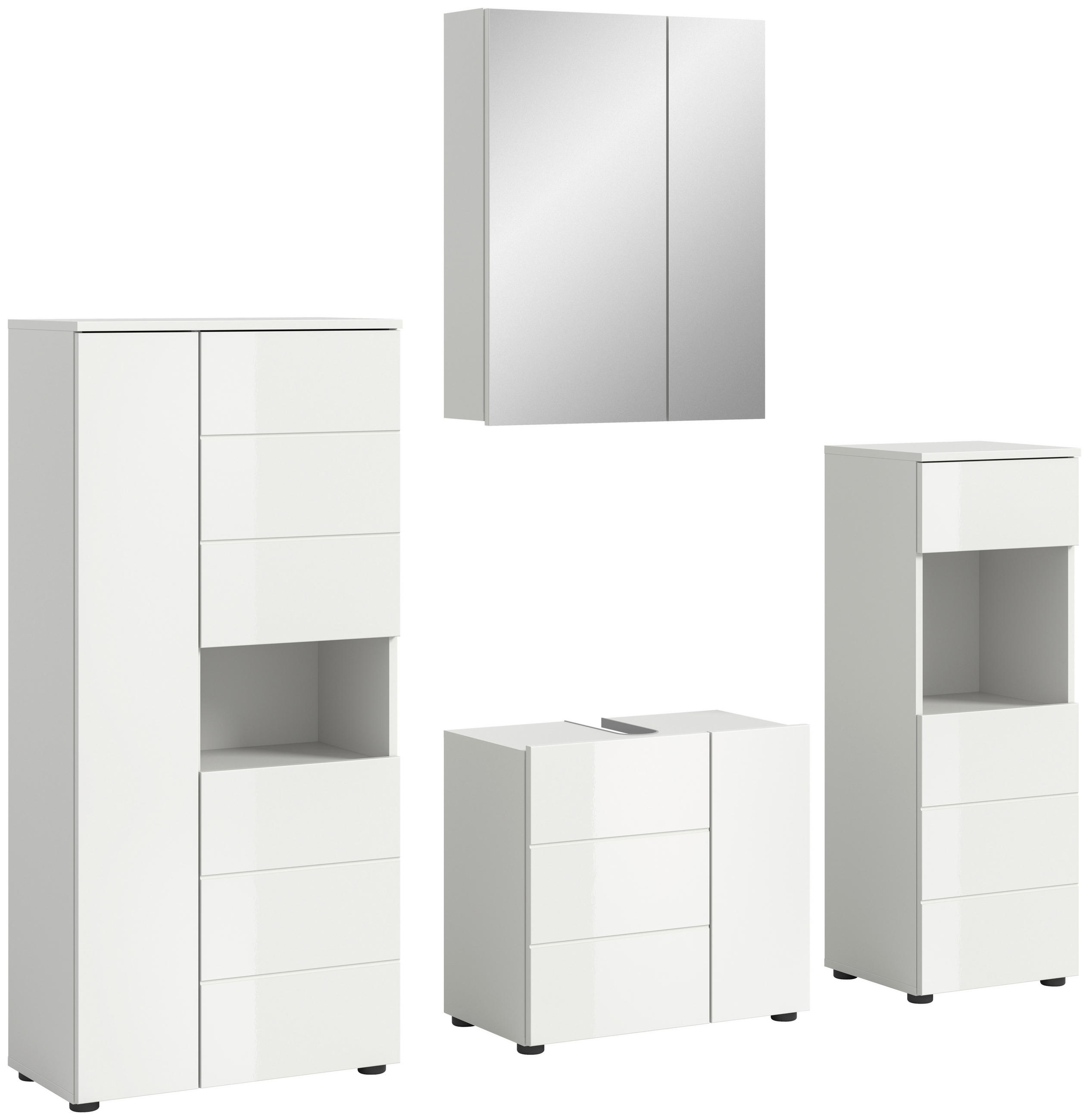 BADEZIMMER 4-teilig  in 158 cm  - Weiß Hochglanz/Schwarz, MODERN, Holzwerkstoff/Kunststoff (158cm) - MID.YOU