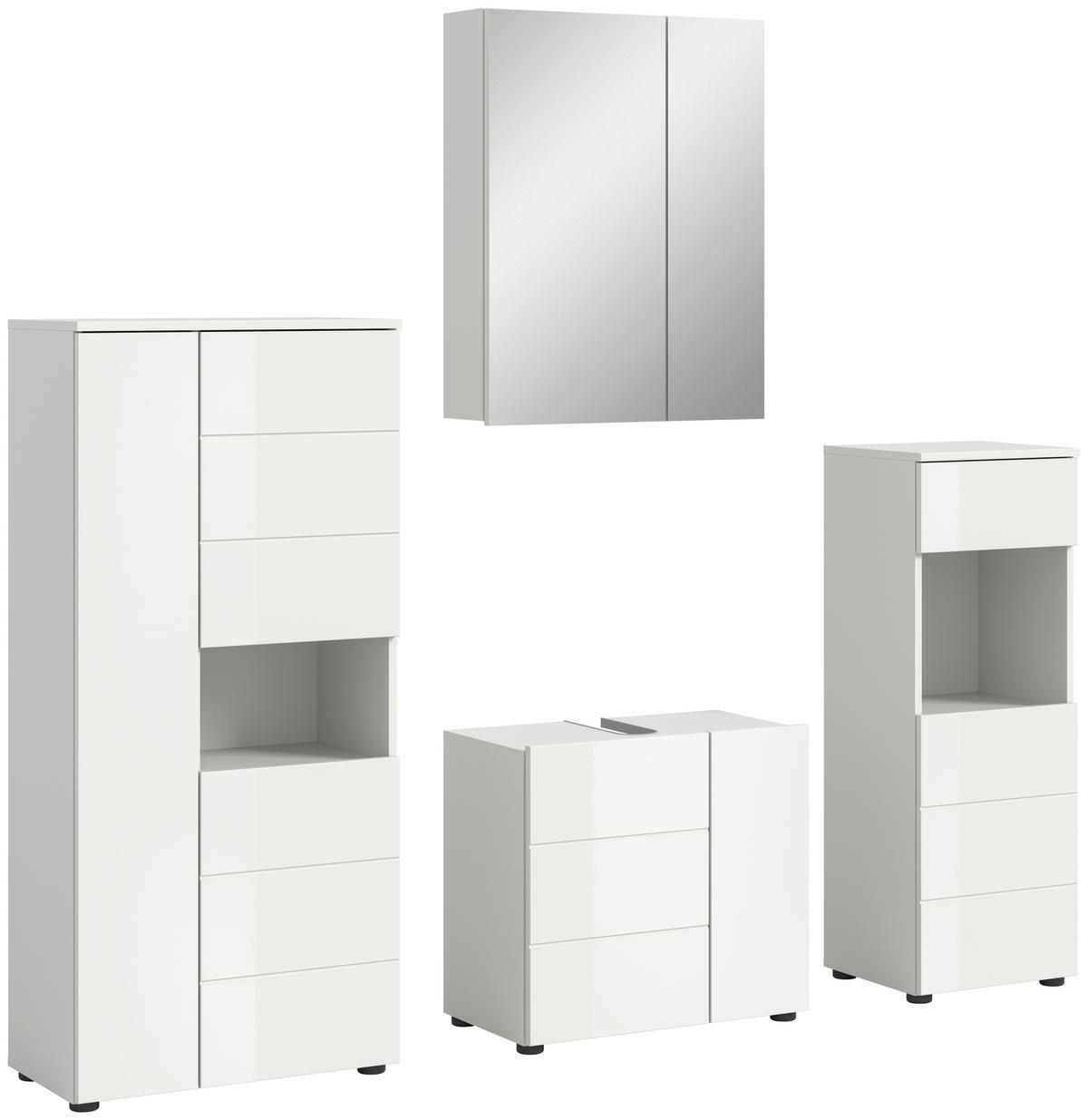 BADEZIMMER 4-teilig  in 158 cm  - Weiß Hochglanz/Schwarz, MODERN, Holzwerkstoff/Kunststoff (158cm) - MID.YOU