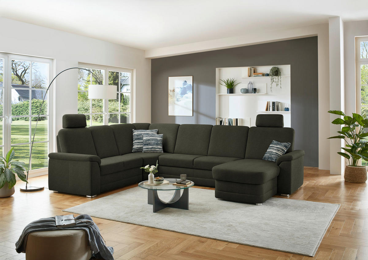 WOHNLANDSCHAFT  in Chenille Dunkelgrün  - Dunkelgrün/Alufarben, KONVENTIONELL, Holz/Textil (235/329/160cm) - Beldomo Comfort