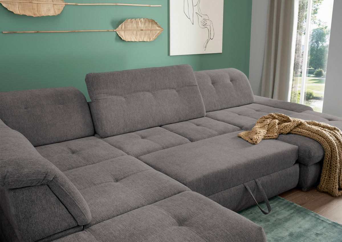 WOHNLANDSCHAFT in Chenille Braun, Grau  - Chromfarben/Braun, Design, Textil/Metall (254/376/195cm) - Livetastic