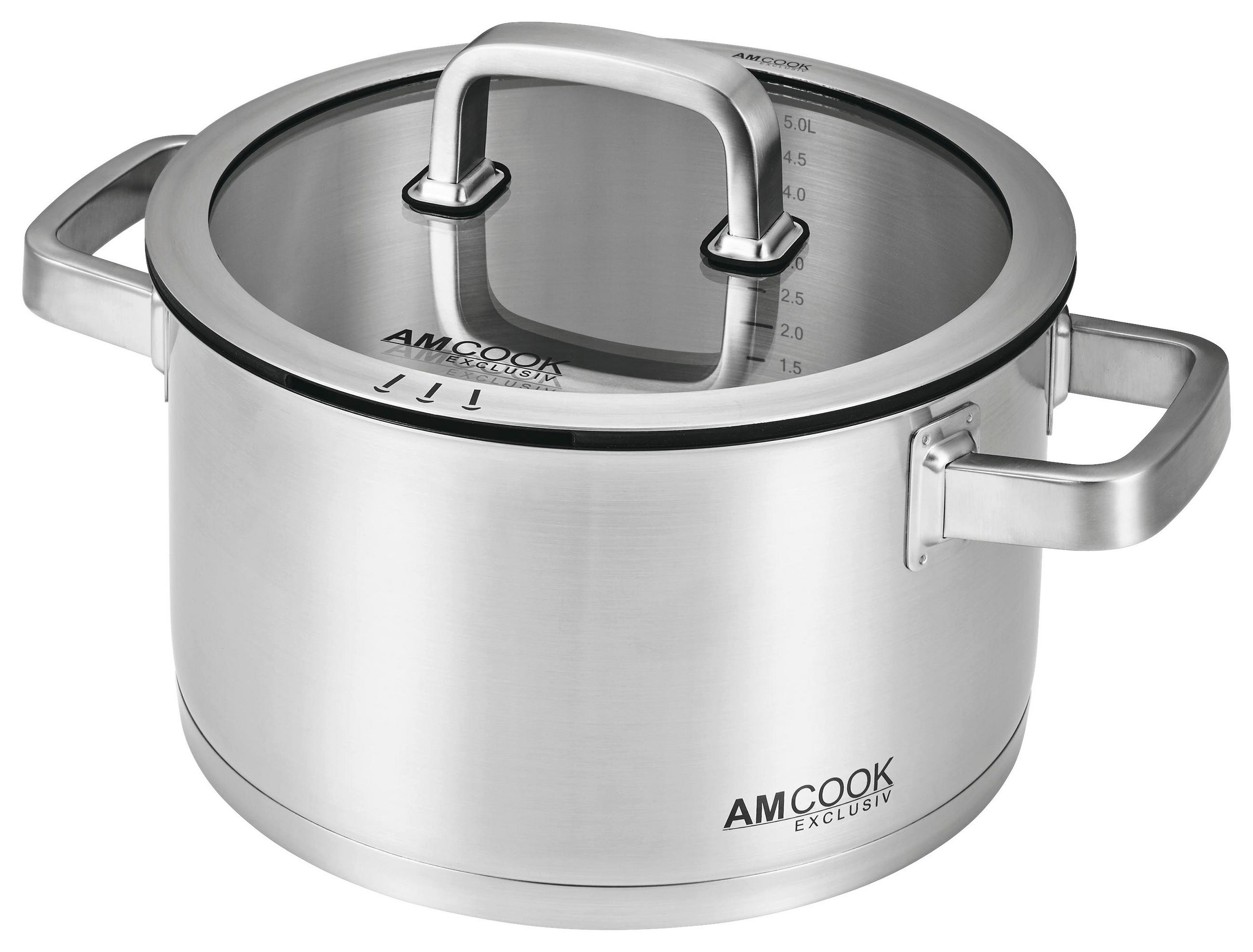 KOCHTOPF 6,0 L  - Edelstahlfarben, Basics, Glas/Metall (24/13cm) - Am Cook