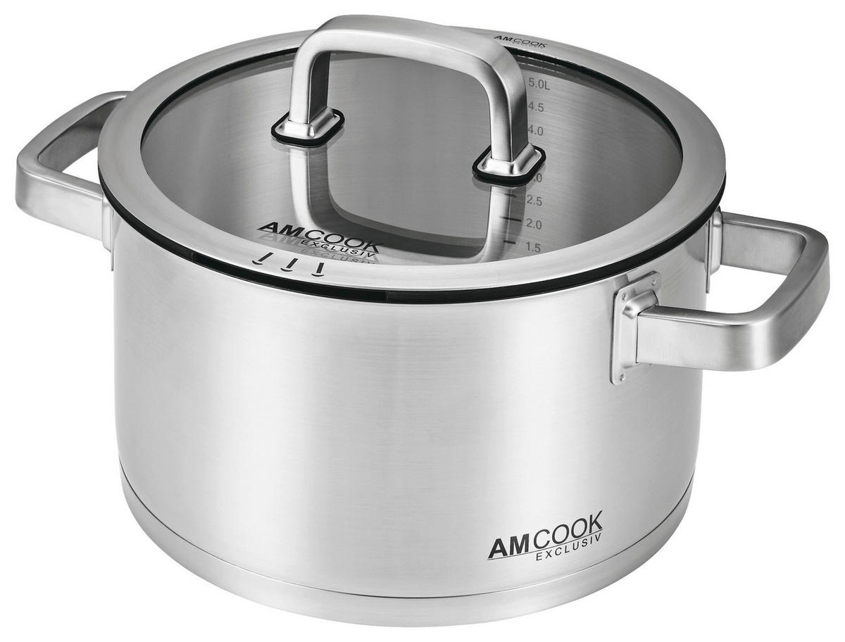KOCHTOPF 6,0 L  - Edelstahlfarben, Basics, Glas/Metall (24/13cm) - Am Cook