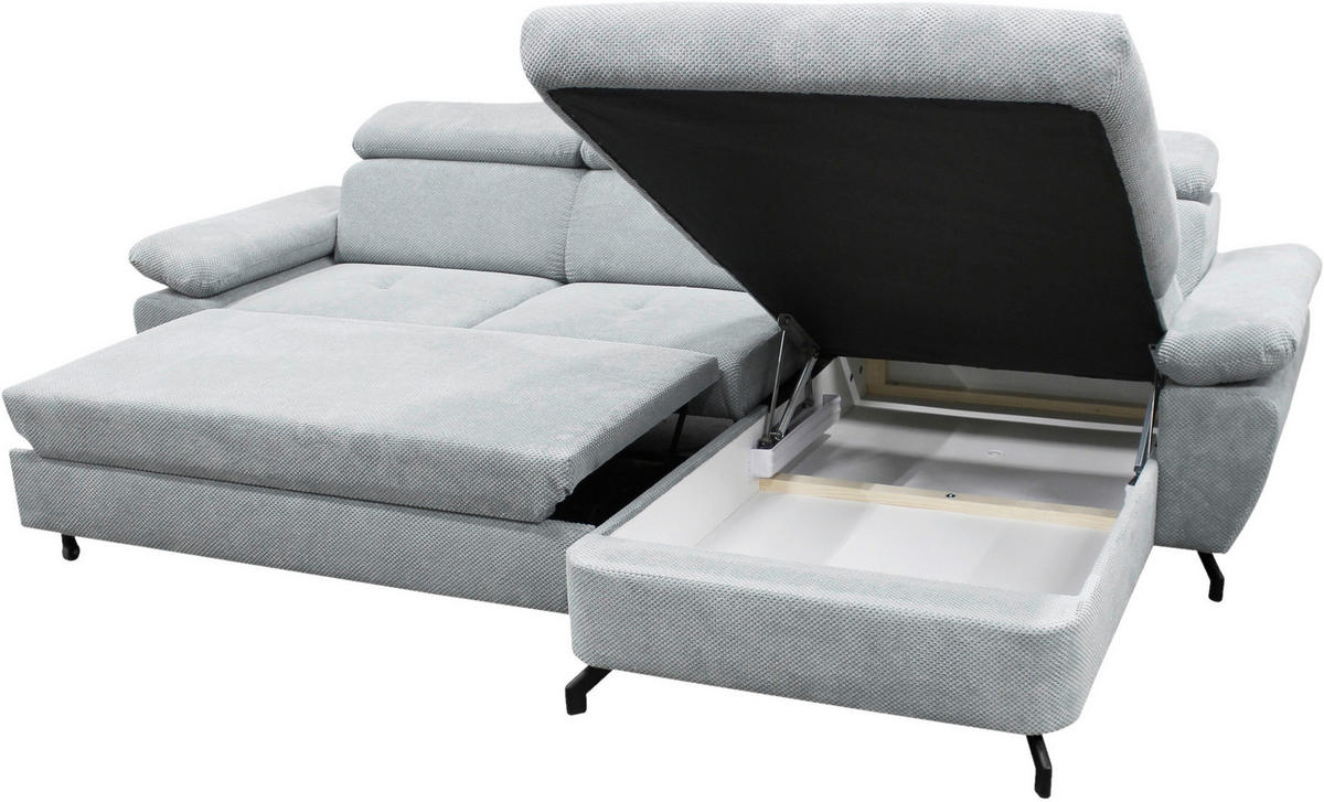 ECKSOFA OMEGA Grau Chenille Zierkissen, Bettkasten  - Schwarz/Grau, Design, Textil/Metall (280/186cm) - MID.YOU