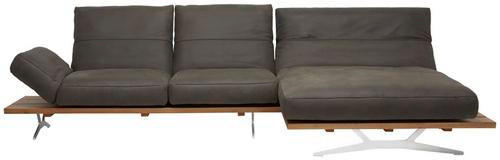 ECKSOFA inkl.Funktion Braun, Eichefarben Echtleder  - Edelstahlfarben/Eichefarben, Natur, Leder/Holzwerkstoff (320/157cm) - Ambiente