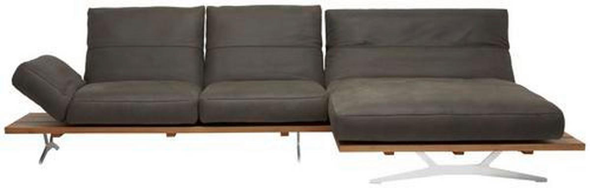 ECKSOFA inkl.Funktion Nurano Braun, Eichefarben Echtleder  - Edelstahlfarben/Eichefarben, Natur, Leder/Holzwerkstoff (320/157cm) - Ambiente