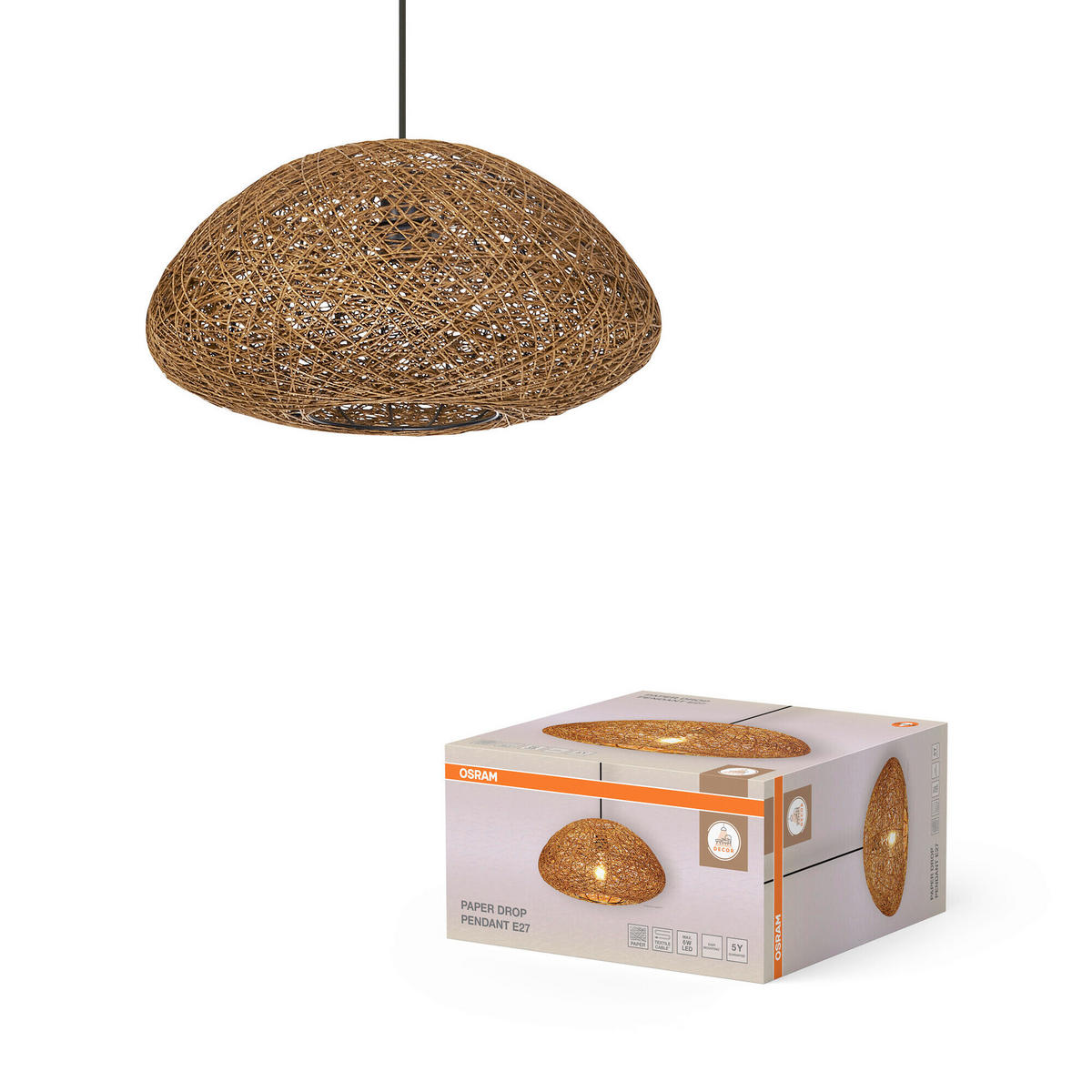 HÄNGELEUCHTE 39.5/150 cm  - Beige, Basics, Papier/Metall (39.5/150cm) - Osram
