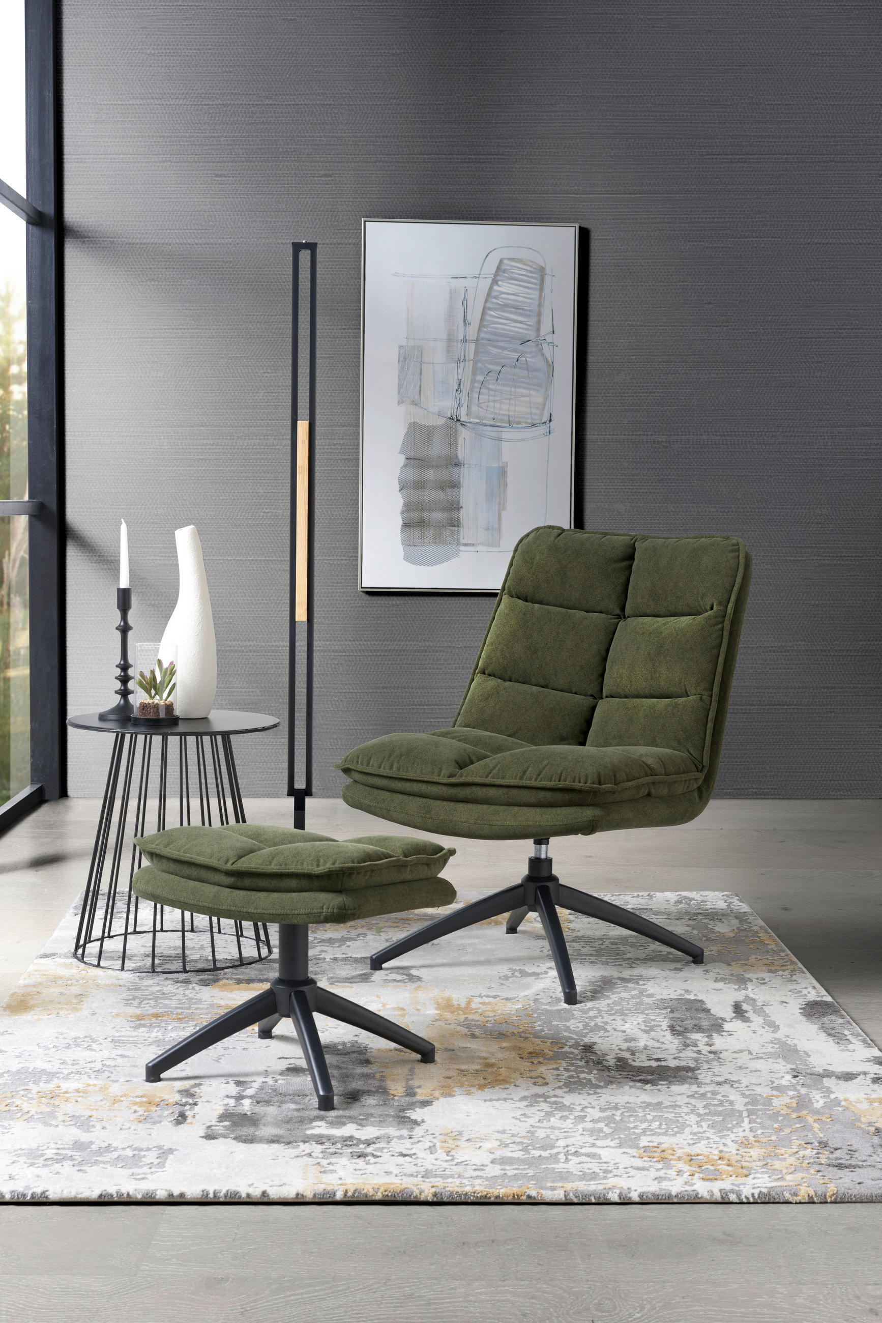RELAXSESSELSET Flachgewebe    - Schwarz/Grün, Design, Textil/Metall (65/92/81cm) - Hom`in