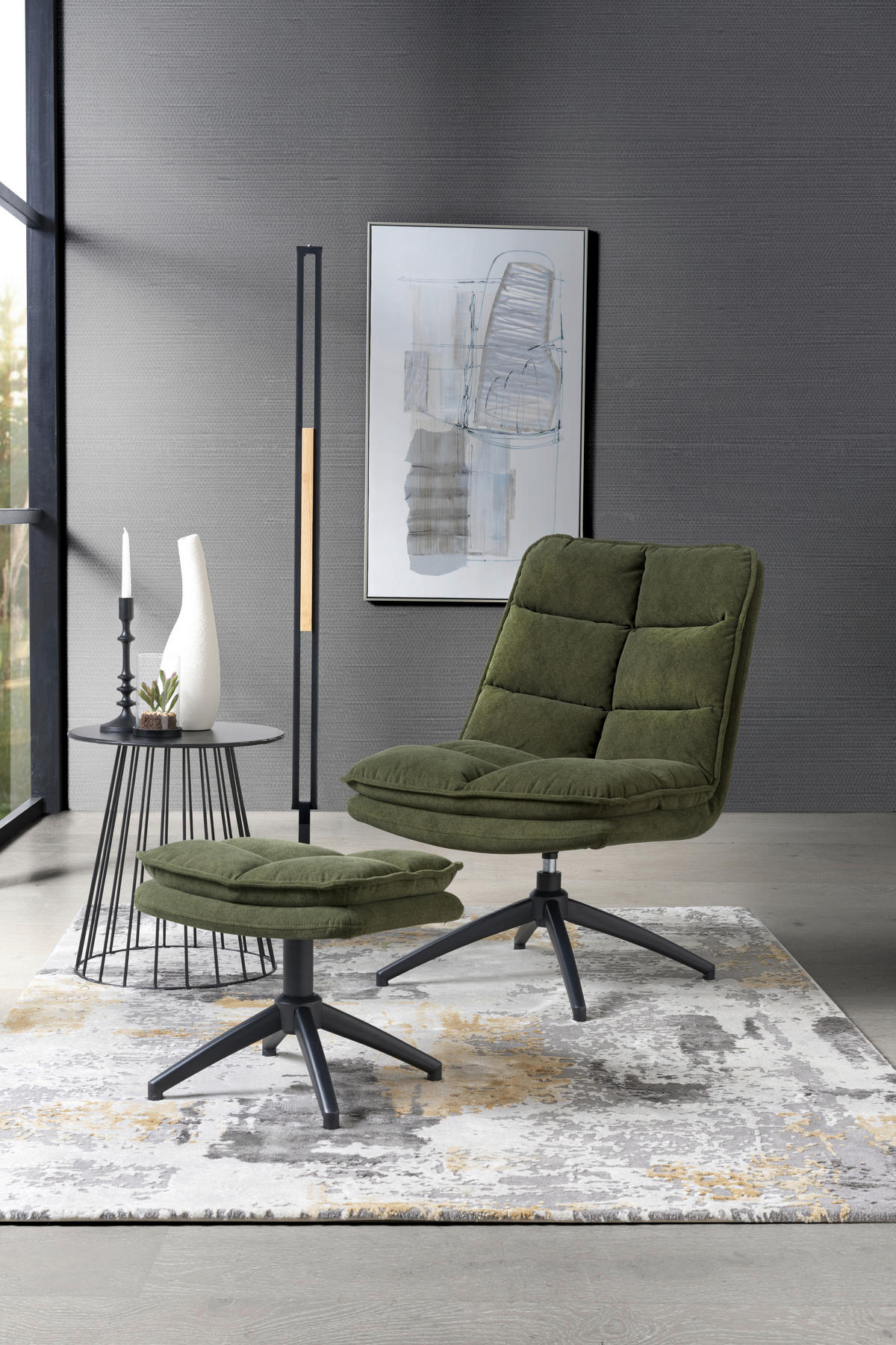 RELAXSESSELSET Flachgewebe    - Schwarz/Grün, Design, Textil/Metall (65/92/81cm) - Hom`in