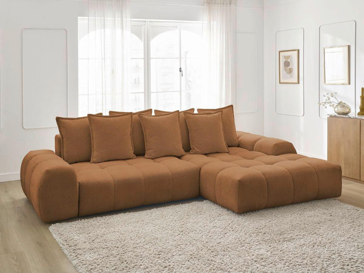 ECKSCHLAFSOFA EVEREST  mit Rücken echt, Armteil links, Armteil rechts Flachgewebe Orange  - Schwarz/Orange, MODERN, Kunststoff/Textil (318/180cm) - Livetastic