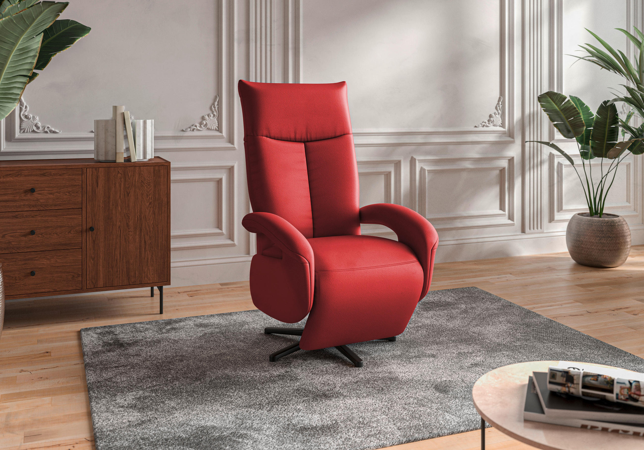SESSEL in Echtleder Rot - Rot/Schwarz, Konventionell, Leder/Metall (74/112/82cm) - Sit & More