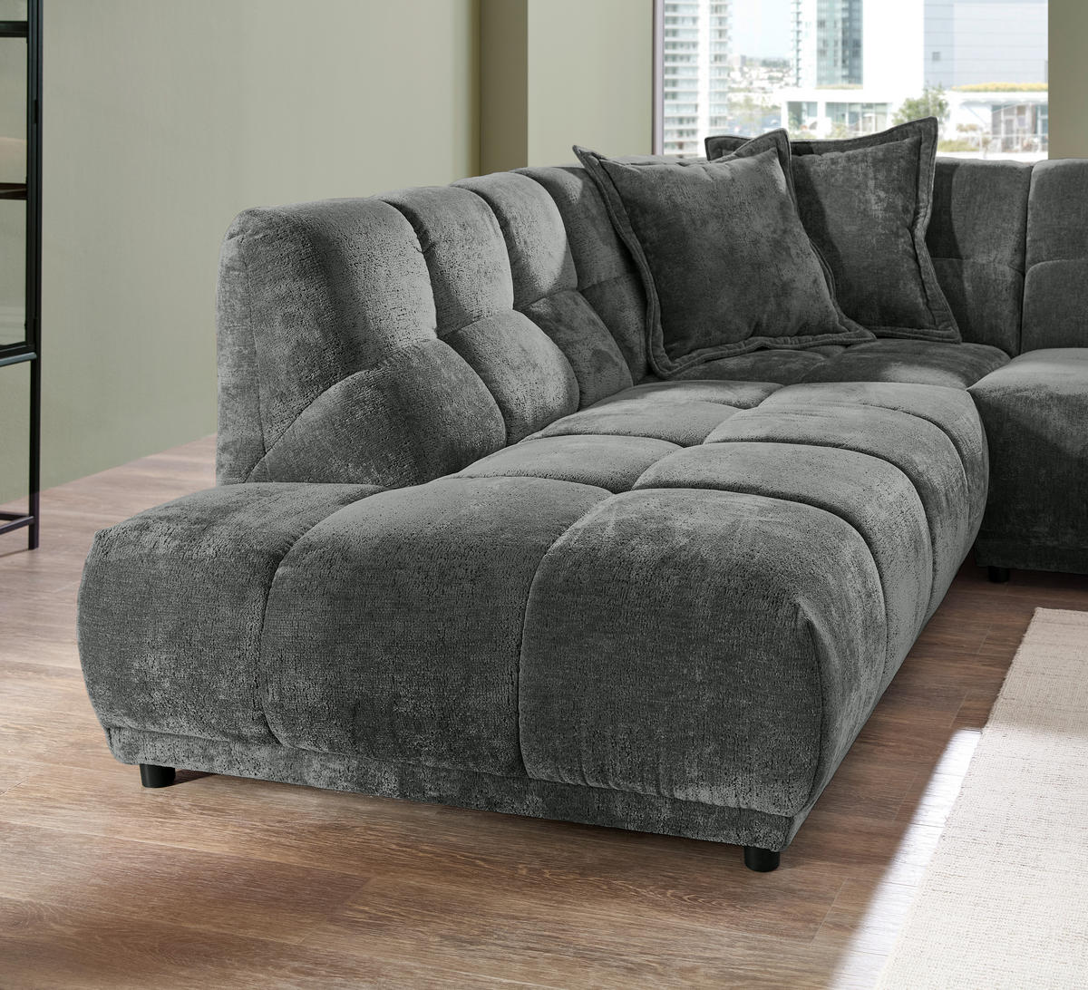 ECKSOFA ITALIA in Chenille Anthrazit  250/284 cm  - Anthrazit/Schwarz, MODERN, Kunststoff/Textil (250/284cm) - Livetastic