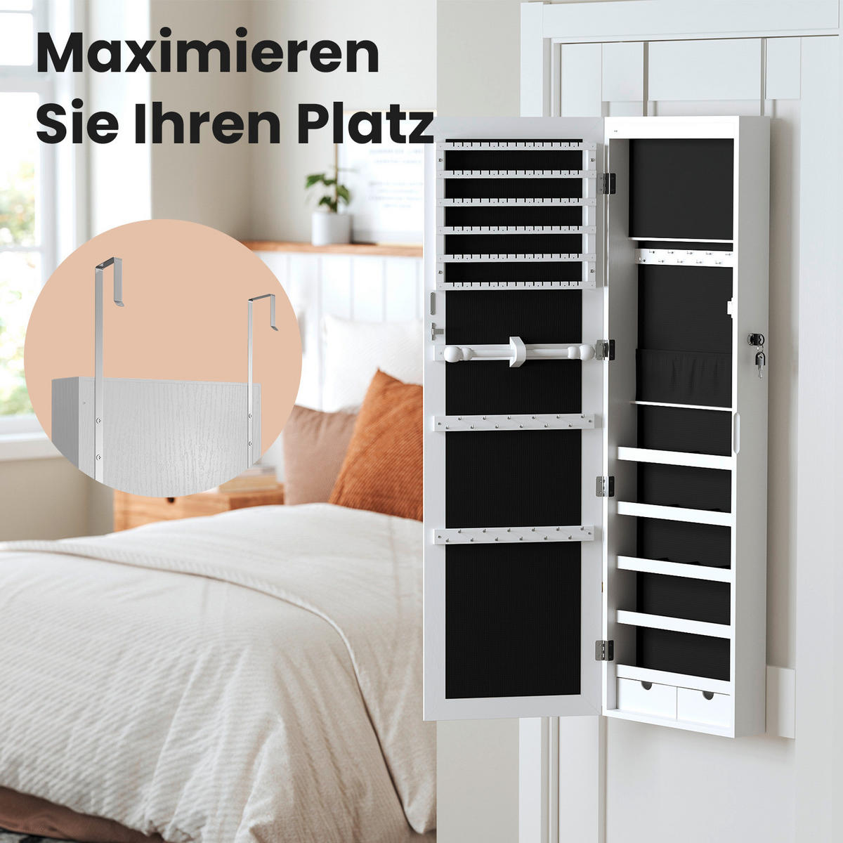 SCHMUCKSCHRANK - Weiß, Basics, Holzwerkstoff/Metall (37/110/10cm)