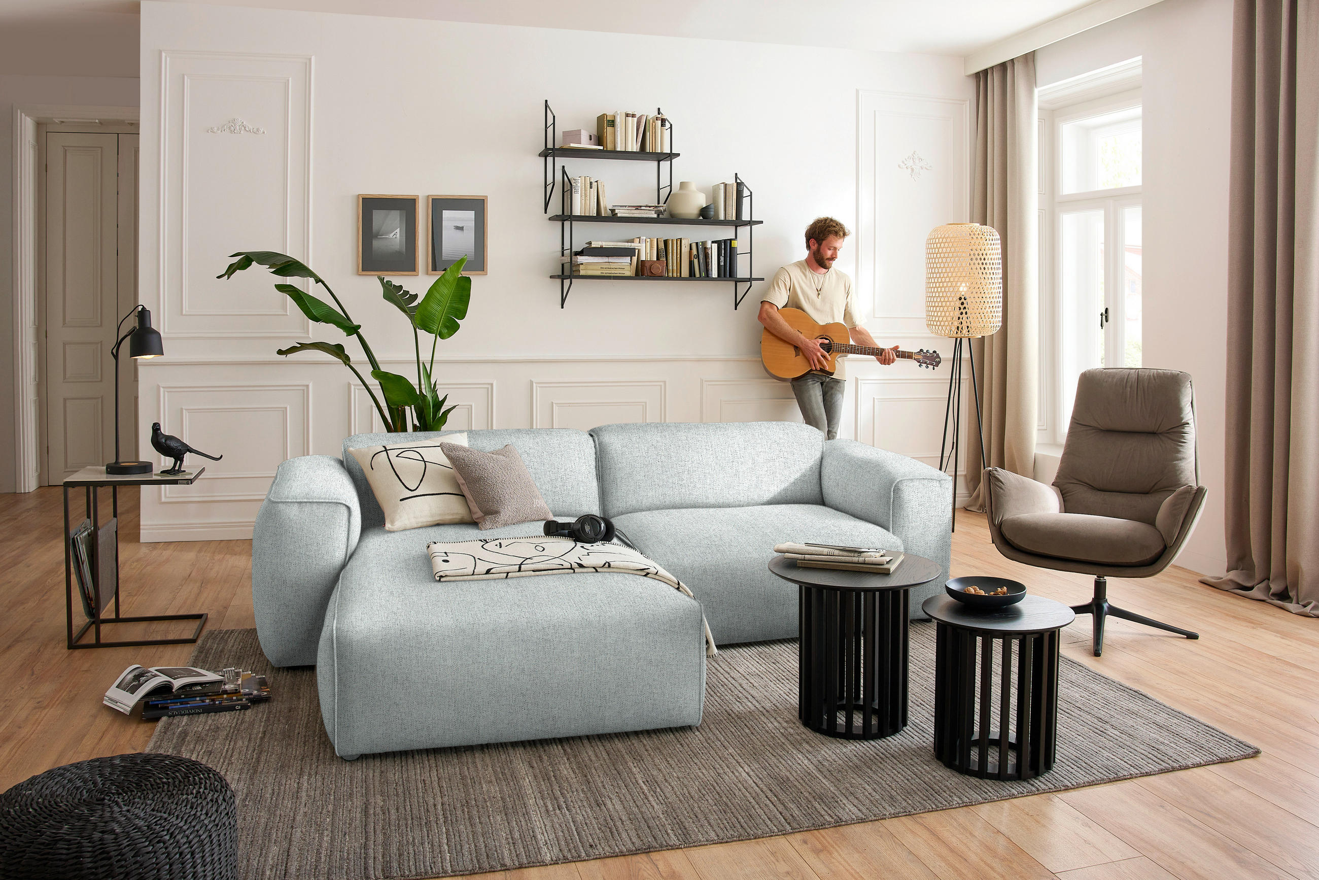 ECKSOFA in Webstoff Hellgrau  171/265 cm  - Hellgrau/Schwarz, Design, Kunststoff/Textil (171/265cm) - home24