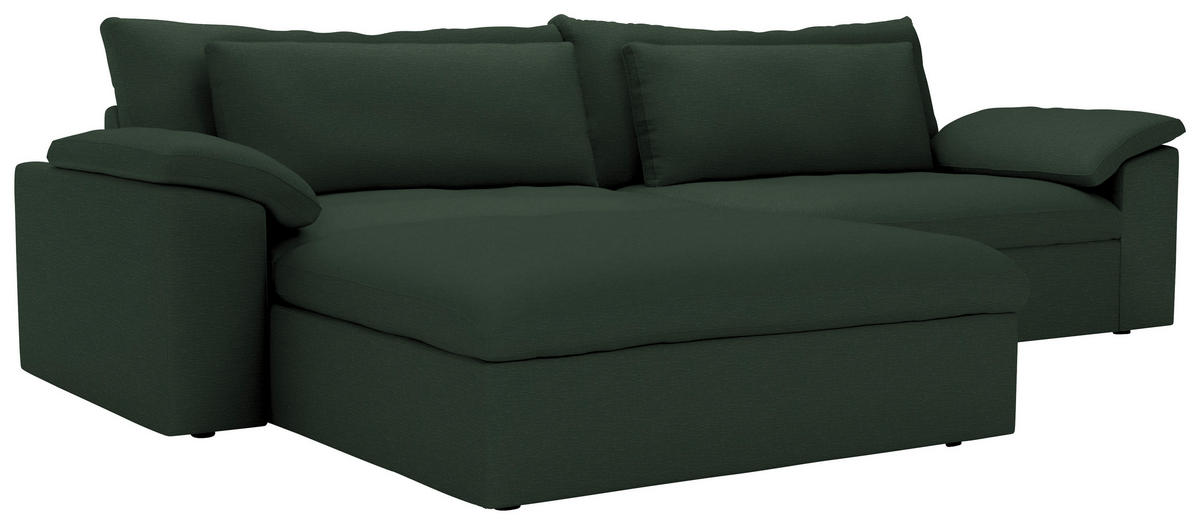 ECKSOFA  Chenille Dunkelgrün  - Dunkelgrün/Schwarz, Modern, Kunststoff/Textil (198/306cm) - Carryhome