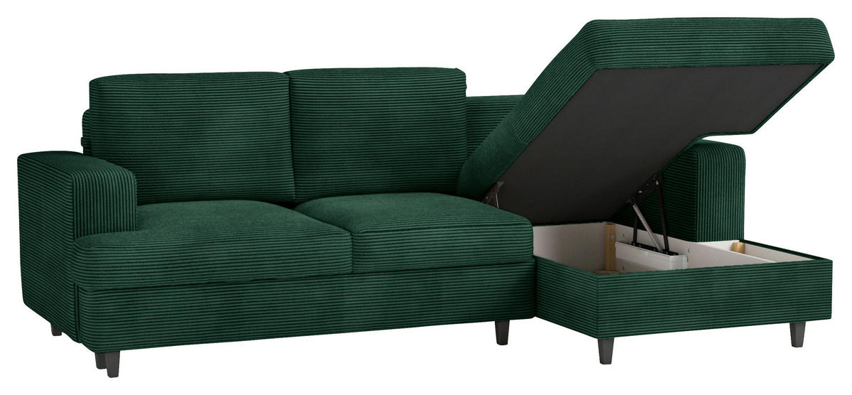 ECKSOFA Cord, Velours Grün  - Schwarz/Grün, Design, Holz/Textil (247/140cm) - MID.YOU