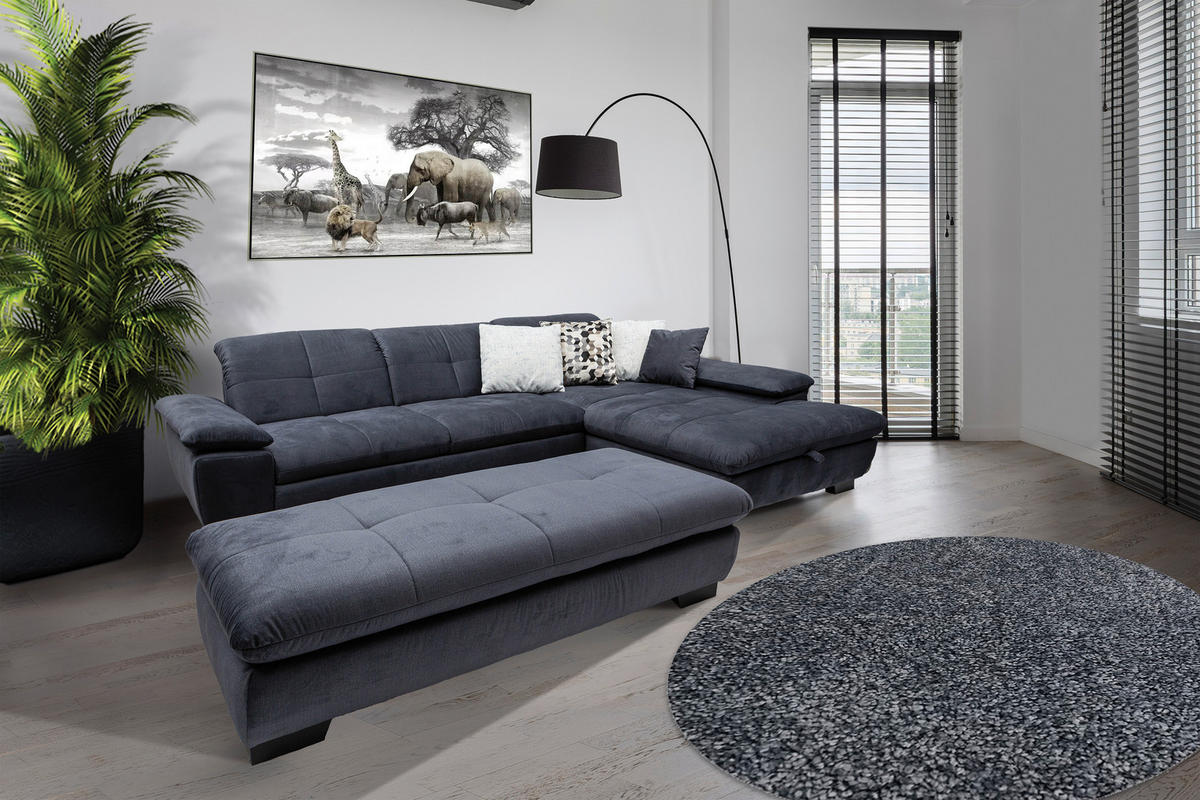 SEDEŽNA GARNITURA, velur siva  - črna/siva, Design, tekstil (297/204cm) - Xora