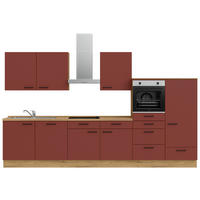 KÜCHENBLOCK 360 cm   in Eichefarben, Dunkelrot  - Eichefarben/Schwarz, MODERN, Holzwerkstoff/Metall (360cm) - Nobilia