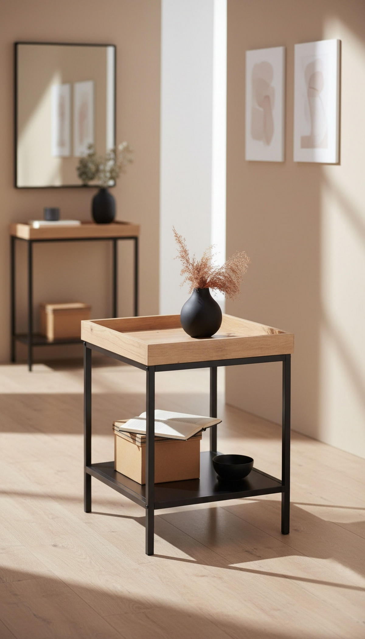 BEISTELLTISCH 40/40/50 cm Schwarz, Eichefarben quadratisch  - Eichefarben/Schwarz, Basics, Holzwerkstoff/Metall (40/40/50cm) - Xora