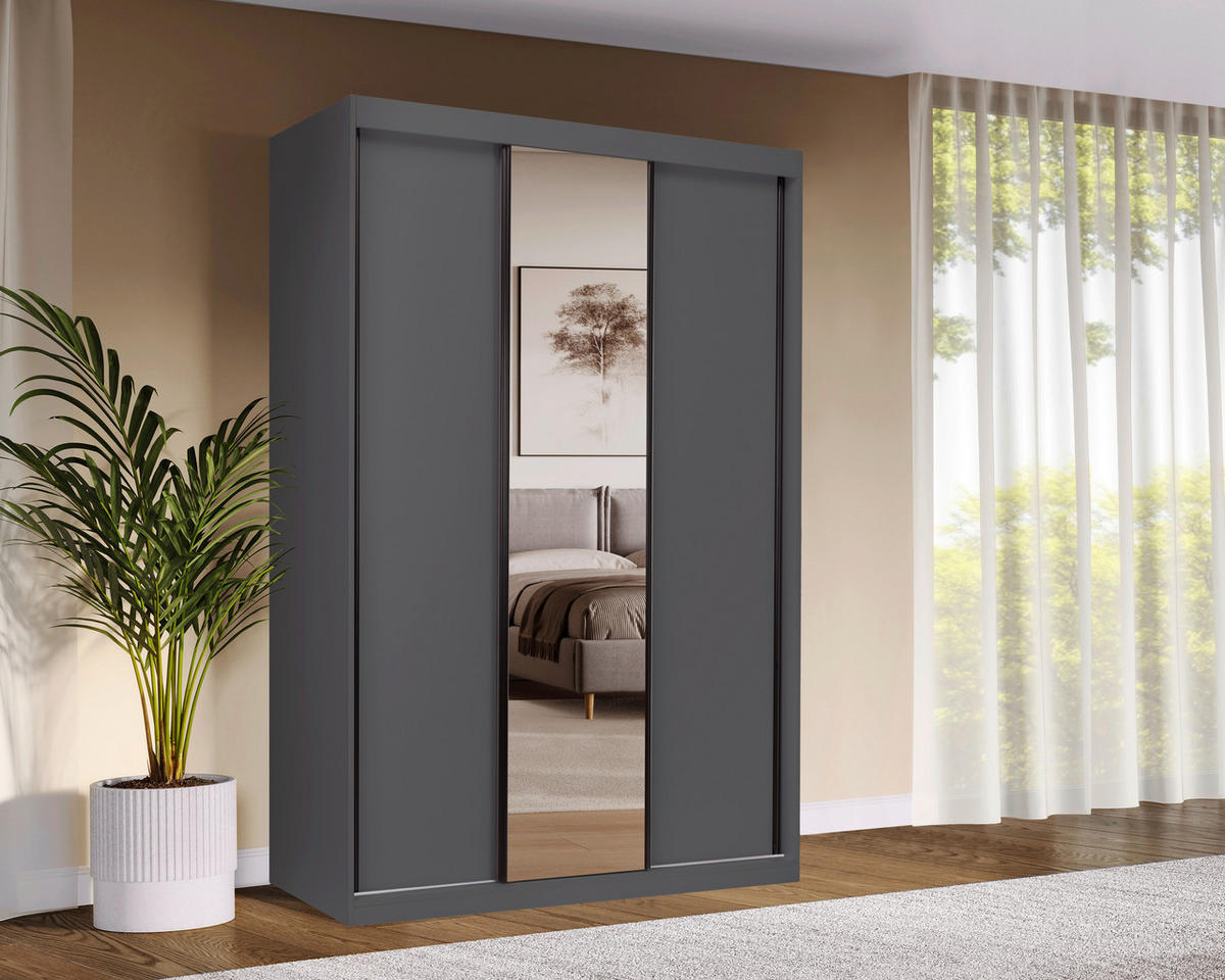 SCHIEBETÜRENSCHRANK 150/215/59,5 cm 3-türig  - Schwarz/Graphitfarben, MODERN, Holzwerkstoff/Metall (150/215/59,5cm) - MID.YOU