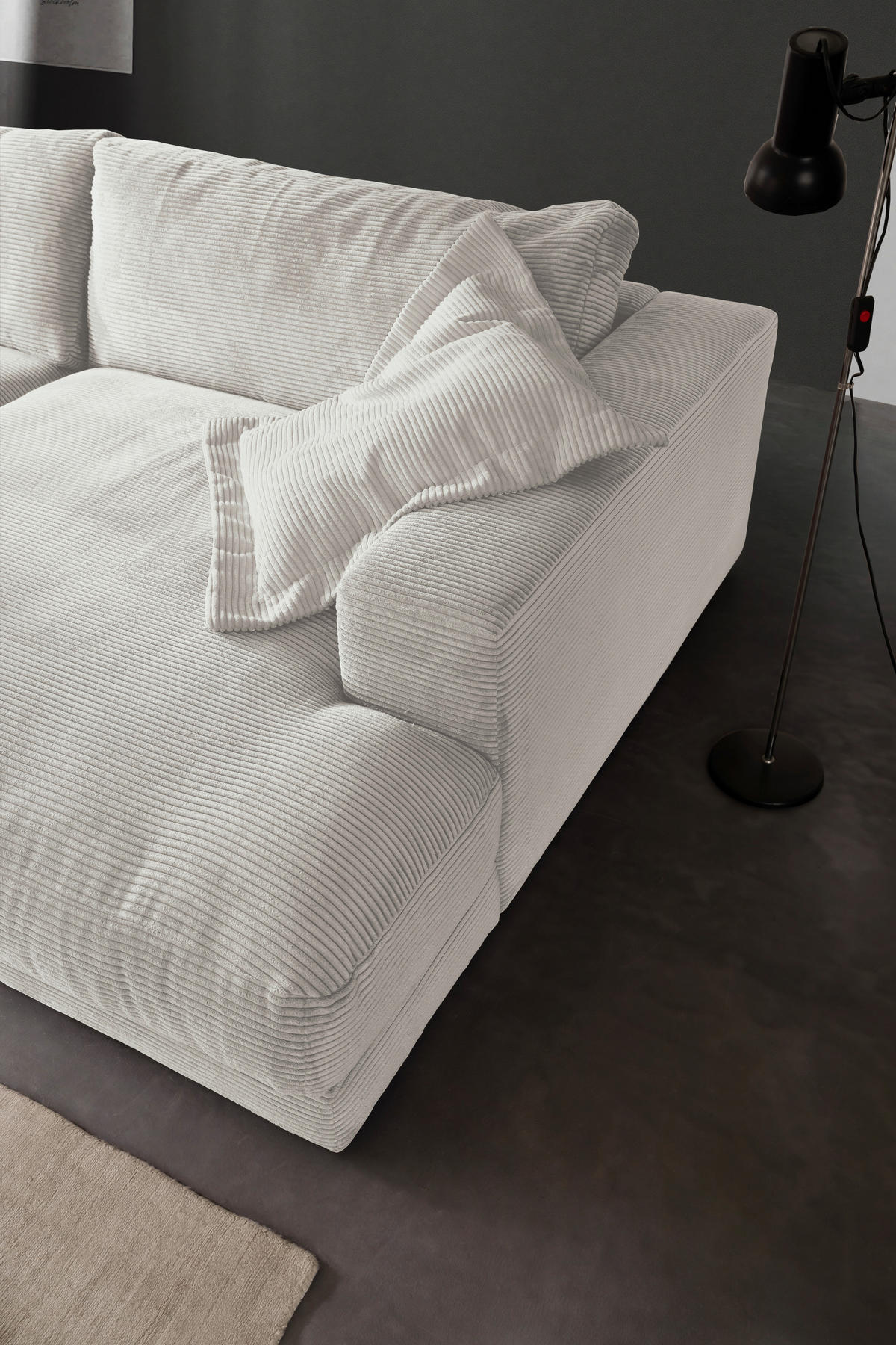 MEGASOFA in Cord Hellgrau  - Hellgrau/Schwarz, Design, Kunststoff/Textil (290/86/170cm) - Pure Home Lifestyle