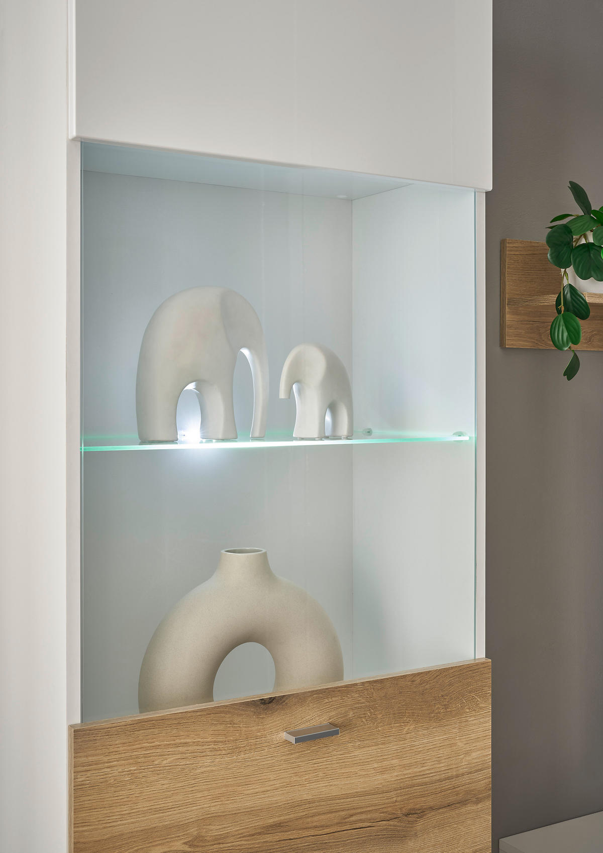 REGAL ZA DNEVNI BORAVAK bijela, boje hrasta, bijela visoki sjaj   - bijela/srebrne boje, Design, staklo/drvni materijal (310/195/40cm) - Carryhome