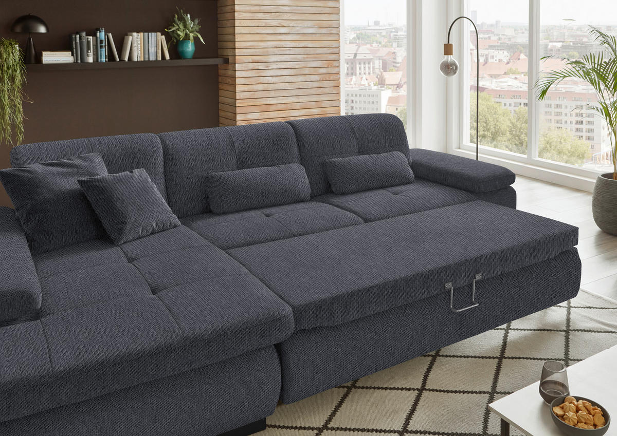 ECKSOFA in Flachgewebe Anthrazit  - Anthrazit/Schwarz, Design, Textil/Metall (174/297cm) - Beldomo Style