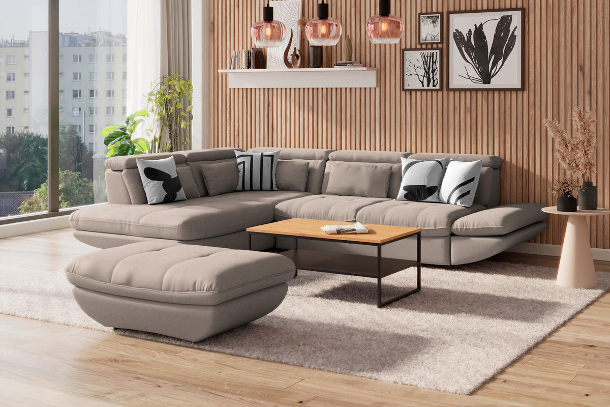 WOHNLANDSCHAFT Beige Webstoff  - Beige/Schwarz, MODERN, Kunststoff/Textil (233/311cm) - MID.YOU
