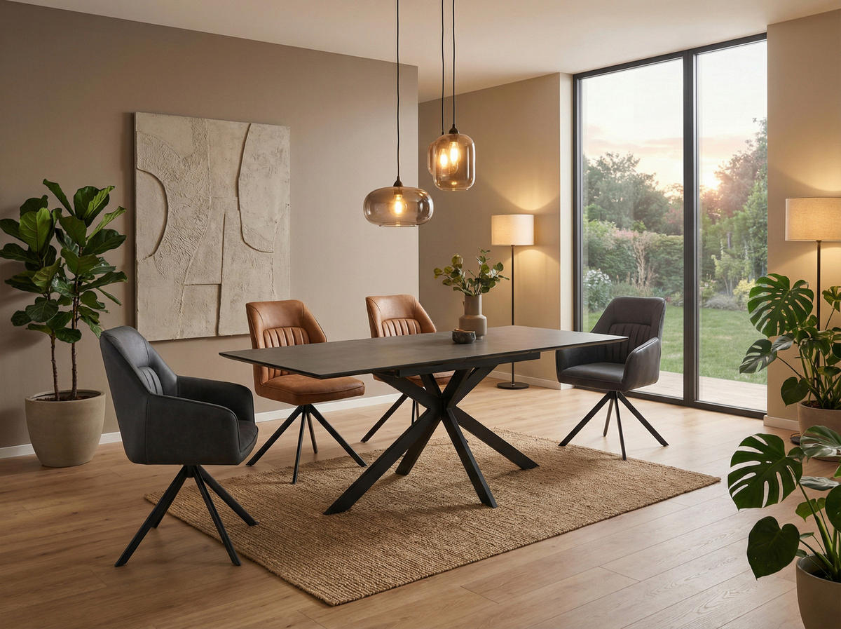 ARMLEHNSTUHL-SET 2 Stück  in Stahl Lederlook  - Cognac/Schwarz, MODERN, Textil/Metall (62/92/68cm) - MID.YOU